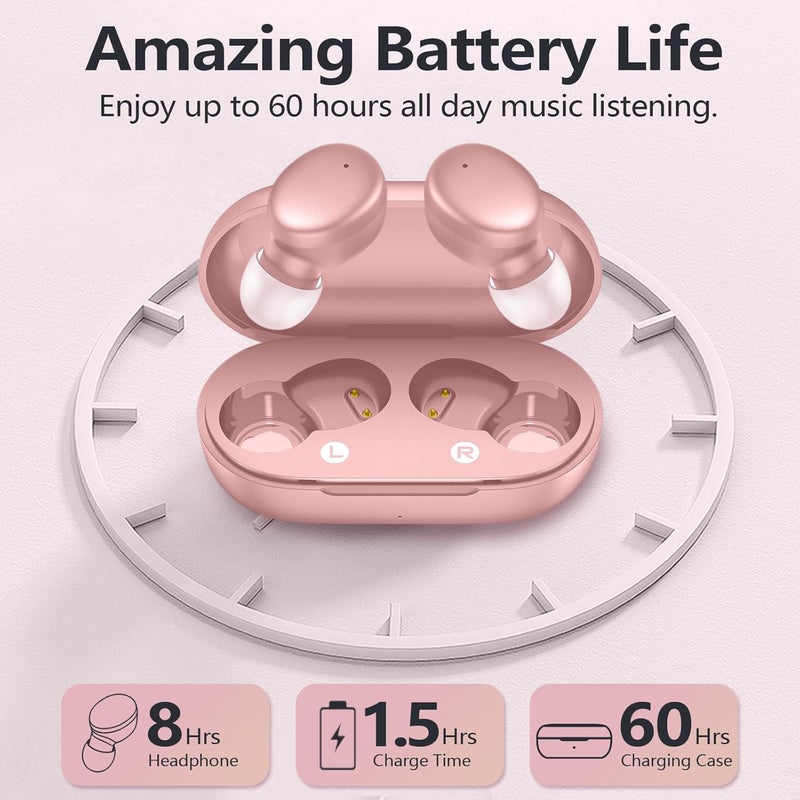 MOZOTER S8 Mini Wireless Earbuds Bluetooth 5.3 in Ear Light-Weight Headphones,60Hrs Playtime Ear Buds with Charging Case,Bluetooth Headsets,Premium Sound with Deep Bass for Sport-Pink - Image 4